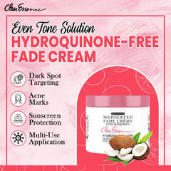 Clear Essence Fade Creme ingredient closeup highlighting licorice and berry extracts