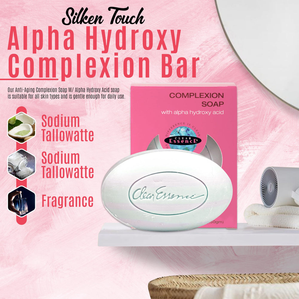 Clear Essence packaging display emphasizes dermatologist-tested claim and premium cleansing bar.