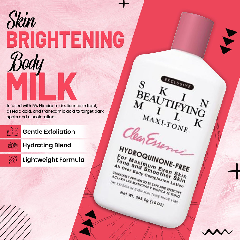 Texture close-up of Clear Essence Milk lotion shows creamy hydration for dry skin