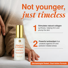 Clear Visage vitamin C serum on a clean vanity for brightening routine