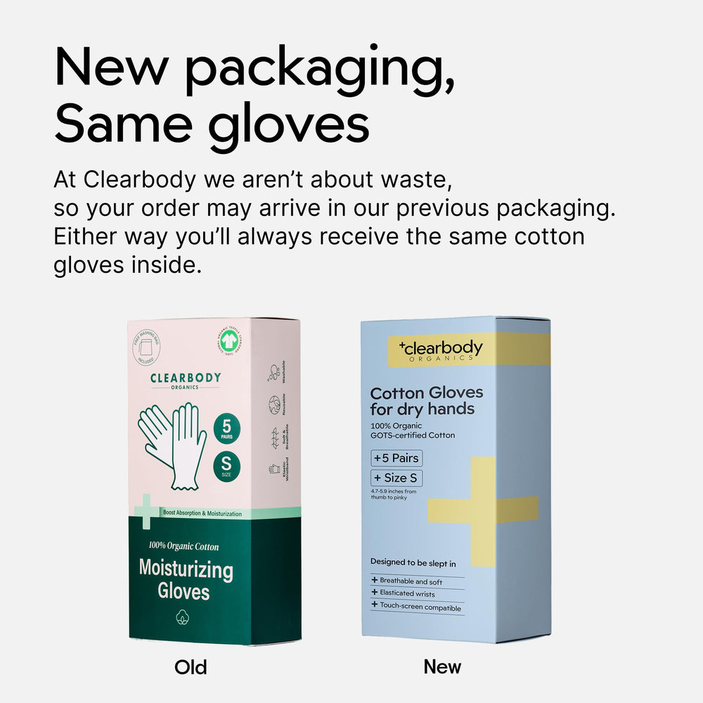 Clearbody Organics gloves packaging displays a five-pair set for everyday use.
