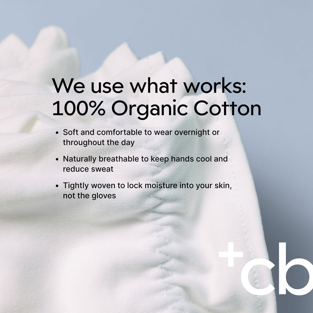 Clearbody Organics gloves winter hydration closeup illustrates moisture retention for dry hands.