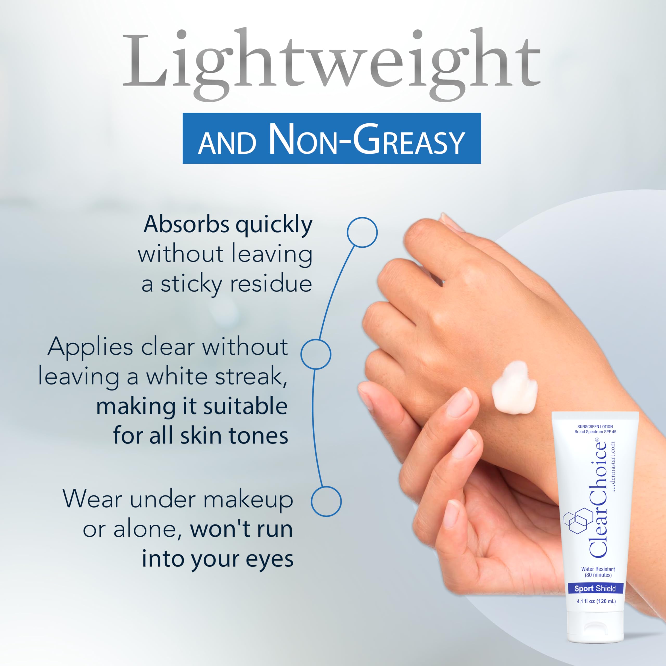 ClearChoice water-resistant sunscreen up to 80 minutes during outdoor activities.