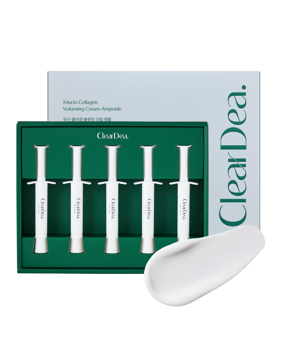 ClearDea Mucin Collagen Ampoule packaging showcases premium, hygienic dispensing.