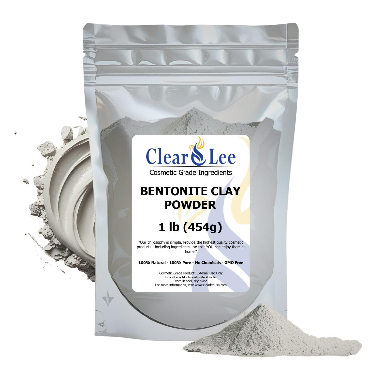 ClearLee Bentonite Clay Powder packaging in resealable bag for easy storage