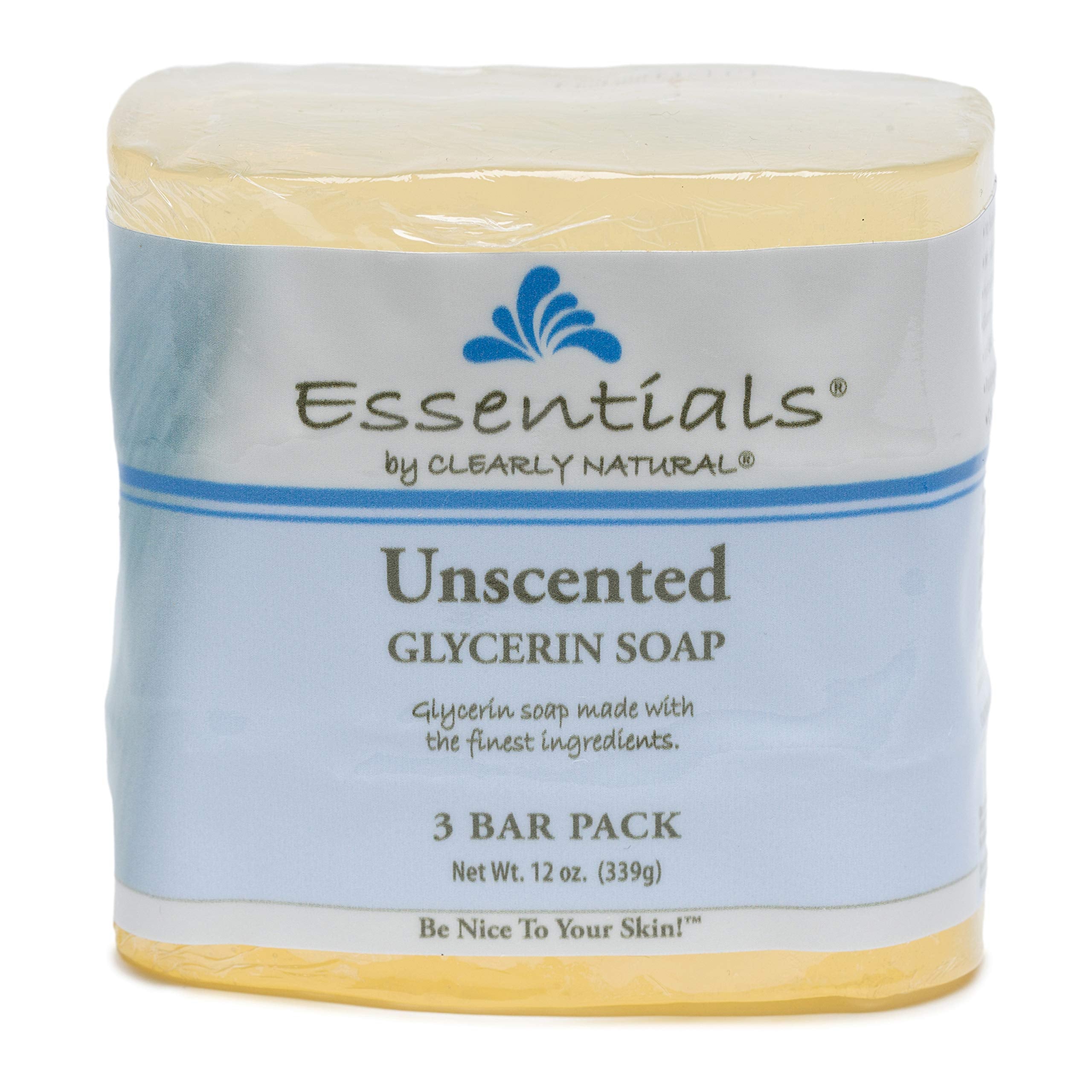Clearly Natural Essentials glycerin bar soap unscented closeup shows moisture-rich bar for sensitive skin