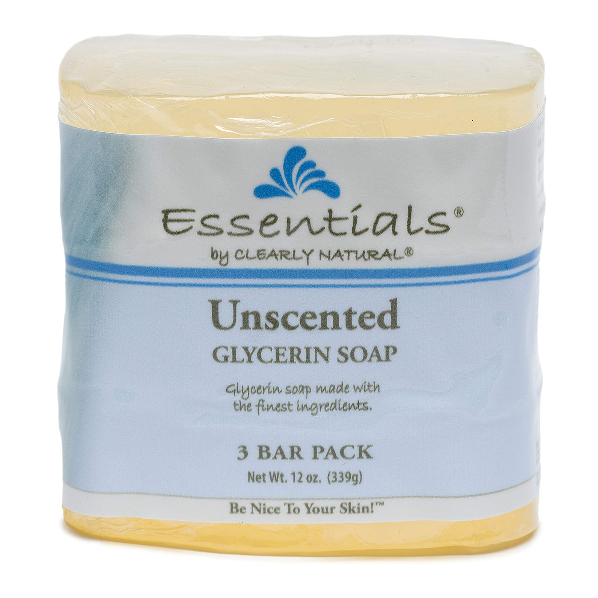 Clearly Natural Essentials glycerin bar soap unscented closeup shows moisture-rich bar for sensitive skin