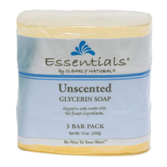Clearly Natural Essentials glycerin bar soap unscented closeup shows moisture-rich bar for sensitive skin