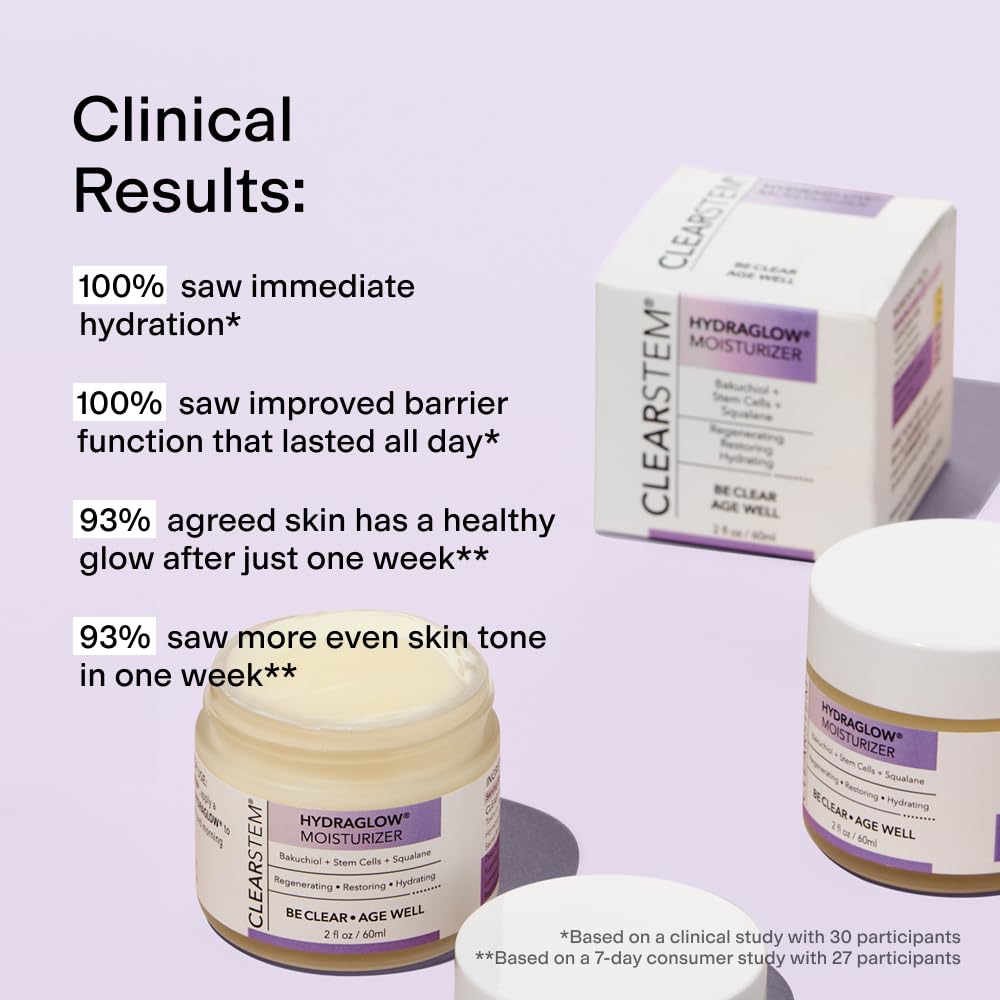 CLEARSTEM Hydraglow bottle packaging highlights a clean, non-comedogenic formulation suitable for all skin types