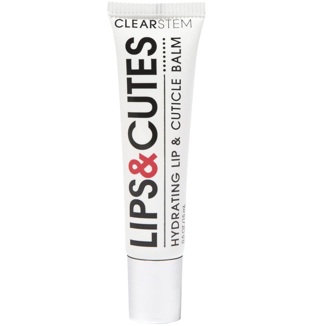 CLEARSTEM LIPS&CUTES lip balm tube closeup showing long lasting hydration
