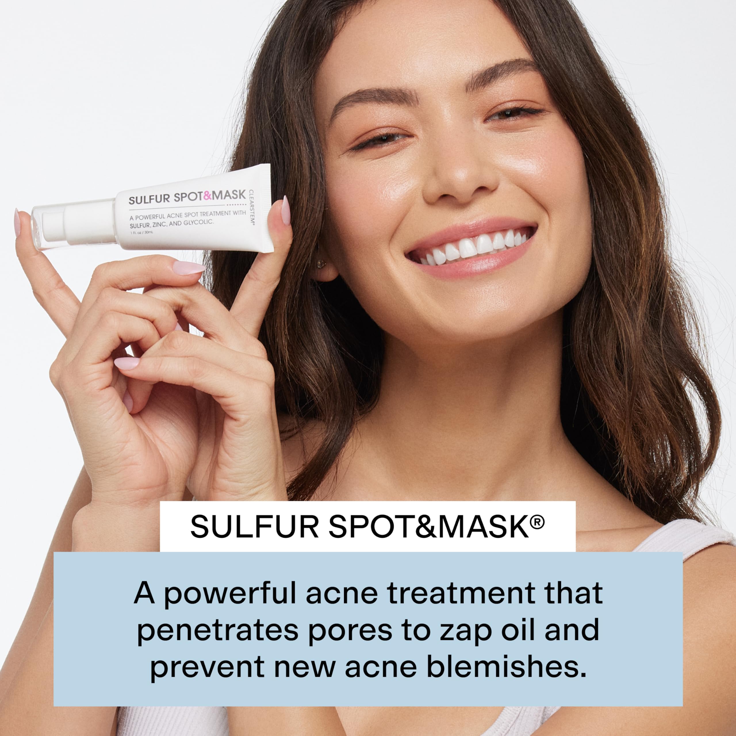 CLEARSTEM sulfur-spotmask application shot showing targeted spot care.