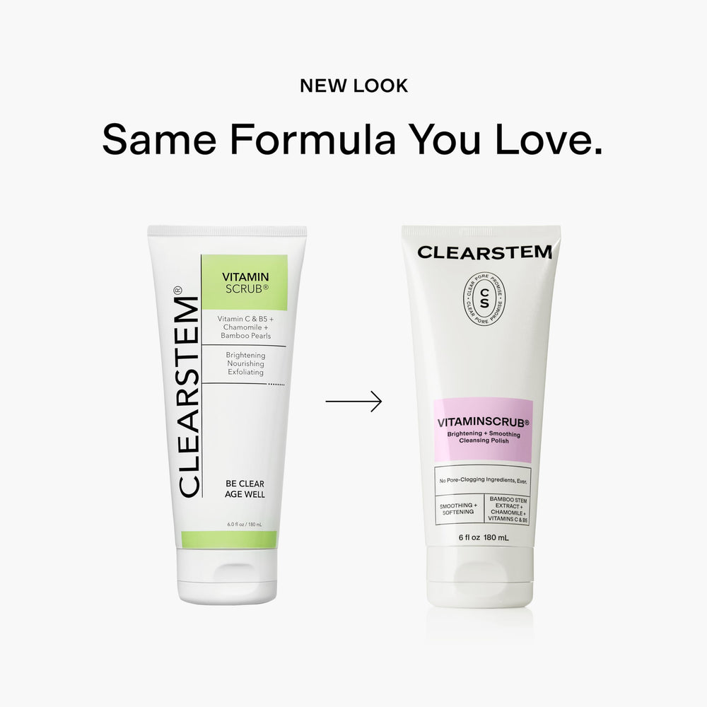 CLEARSTEM VITAMINSCRUB foaming lather in hands illustrating cleansing and exfoliation combo.