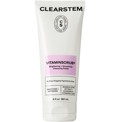CLEARSTEM VITAMINSCRUB jar closeup highlighting brightening formula for smoother skin.