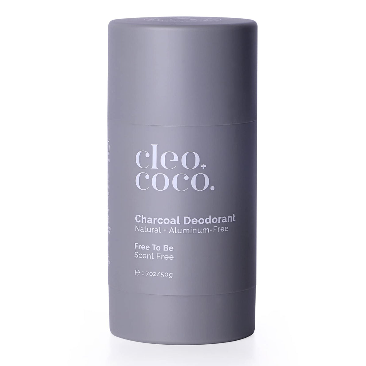 Cleo+Coco natural deodorant bottle front with aluminum-free formula for all-day odor protection.