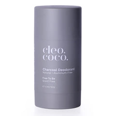 Cleo+Coco natural deodorant bottle front with aluminum-free formula for all-day odor protection.