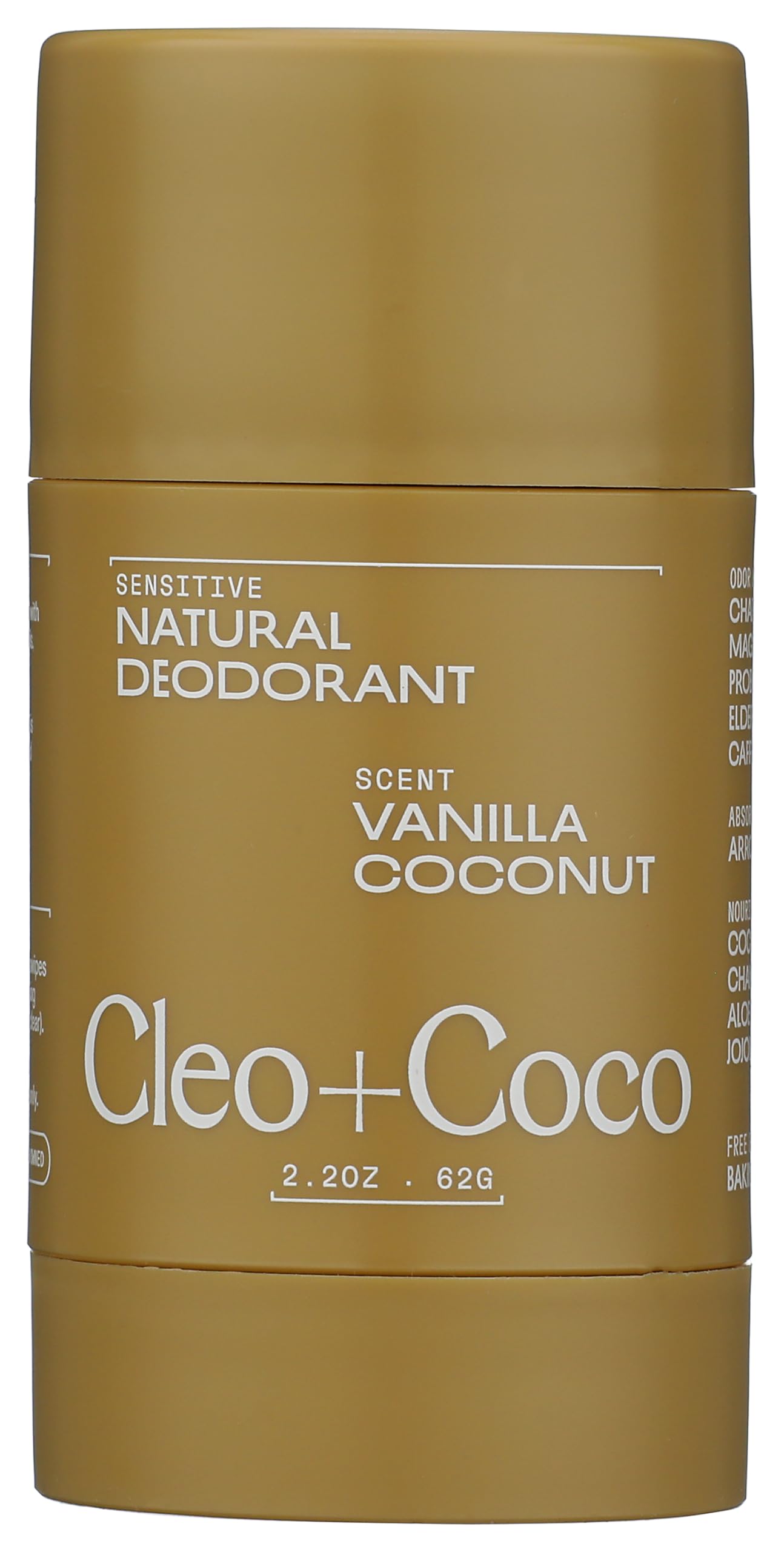 Cleo+Coco Sensitive Deodorant Balm vanilla coconut packaging highlights clean vegan branding