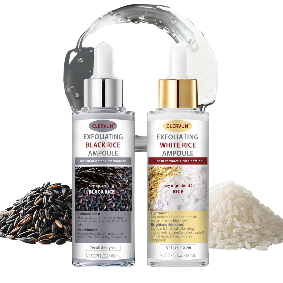 CLERVUN Rice Exfoliant pack shot showing the two-ampoule duo for radiant skin prep