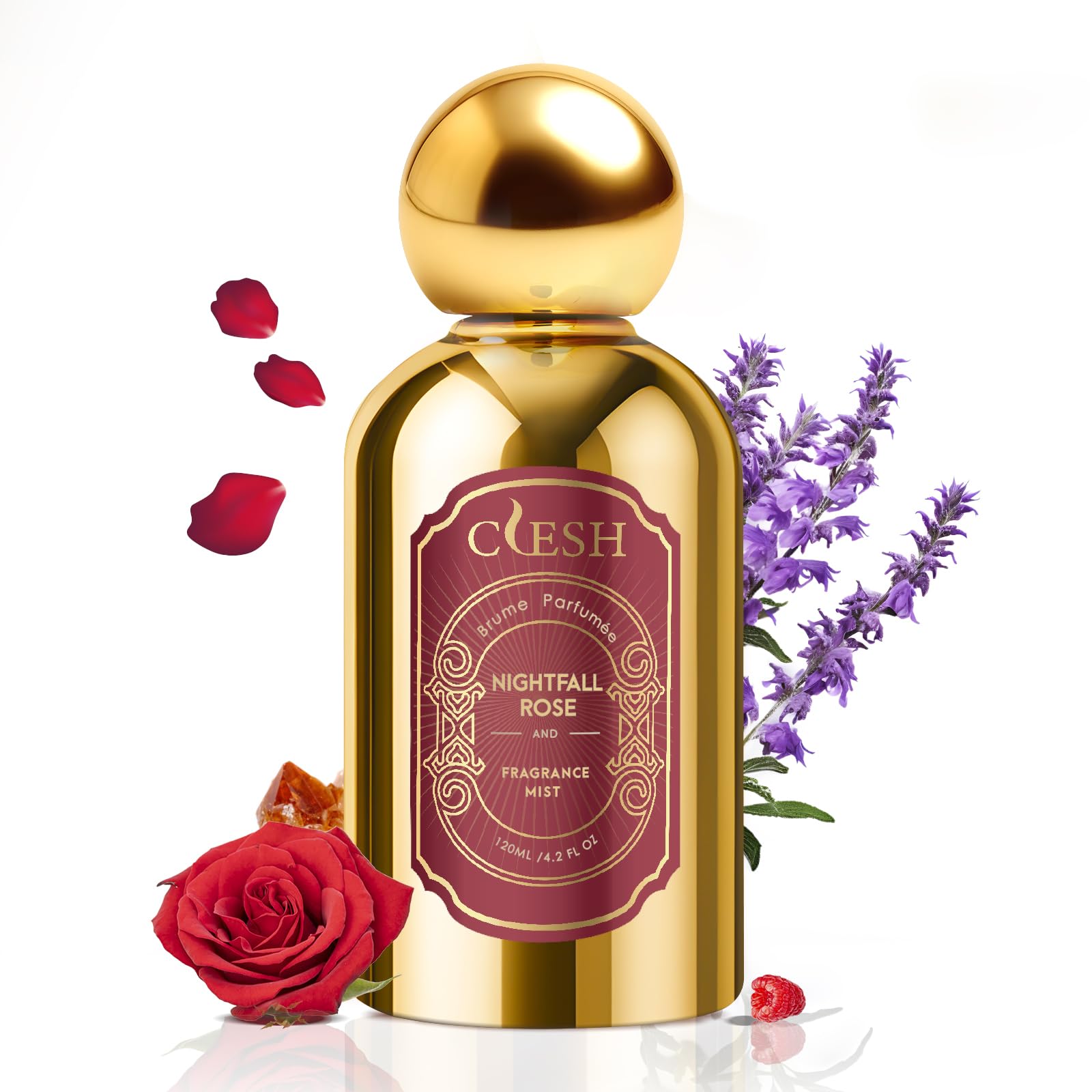 CLESH Nightfall Rose bottle highlights the elegant gold design for on-the-go freshness.