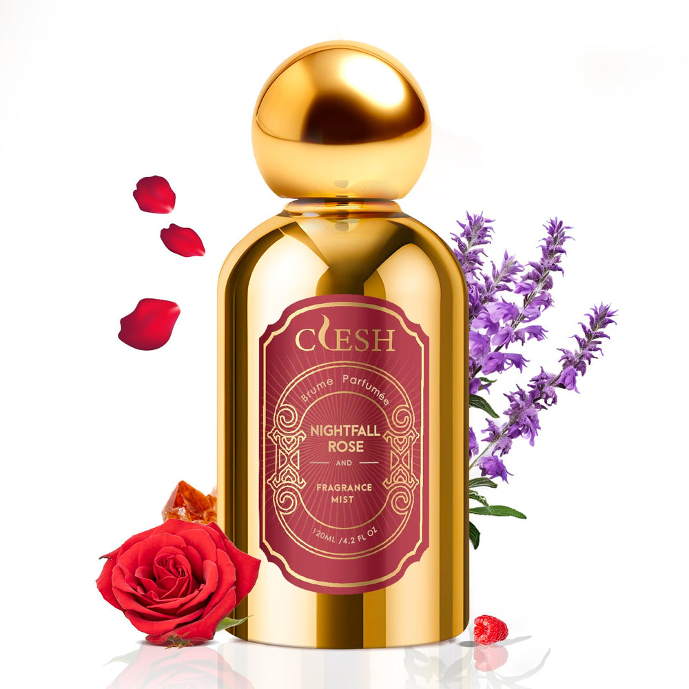 CLESH Nightfall Rose bottle highlights the elegant gold design for on-the-go freshness.