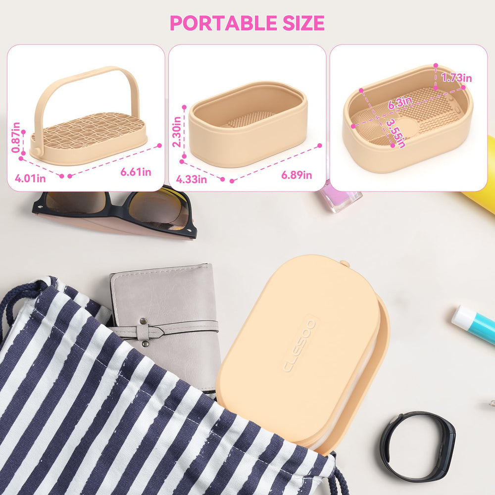 CLESOO makeup brush cleaner mat doubles as compact storage for tools