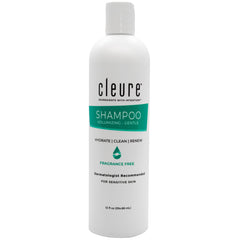 Cleure hypoallergenic volumizing shampoo bottle front shows fragrance-free formula for sensitive skin.