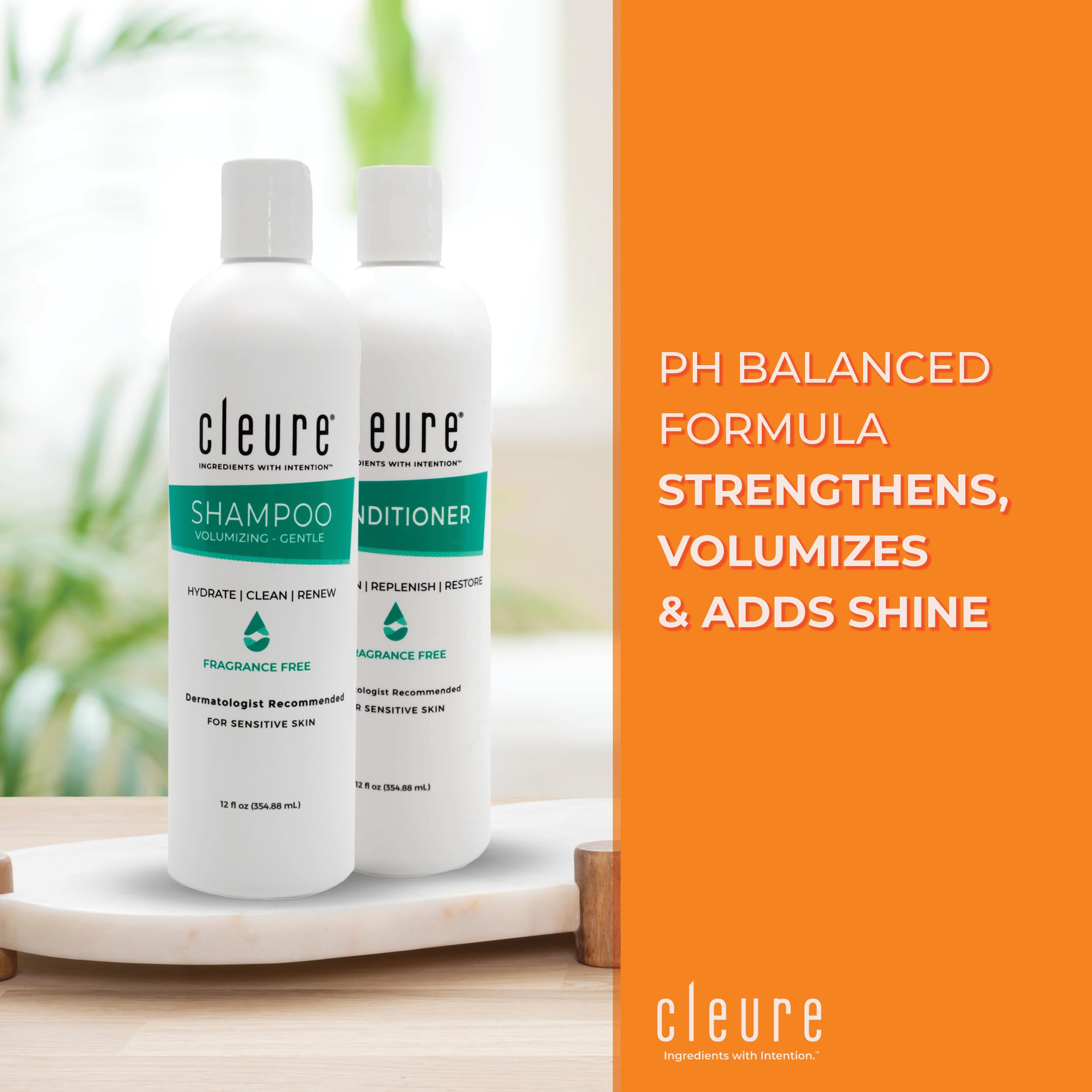 Cleure hypoallergenic shampoo label highlights fragrance-free and free-from harsh chemicals