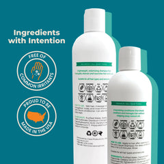 Pack image of Cleure shampoo and conditioner emphasizes gentle, hypoallergenic care for all hair types.