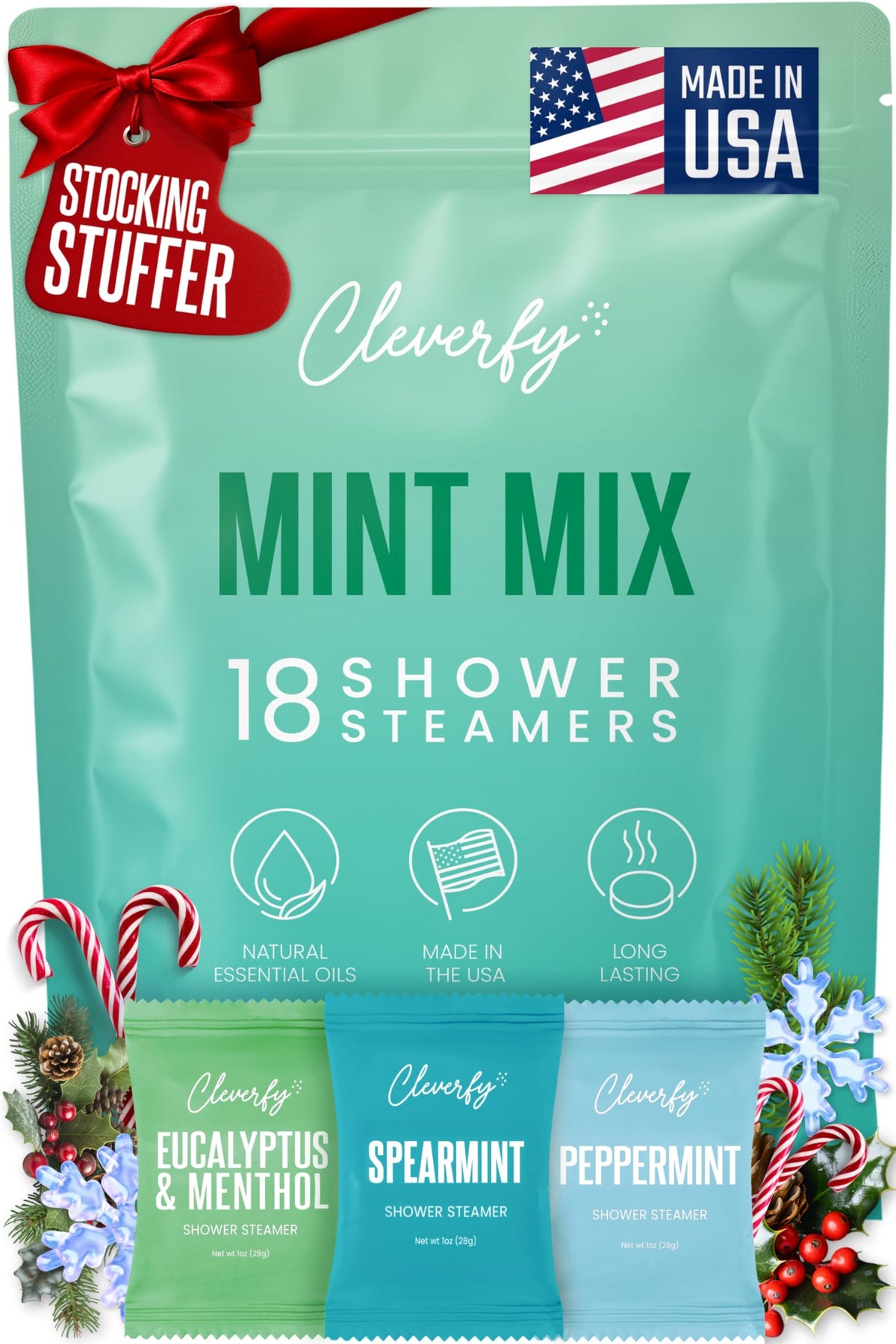 CLEVERFY eucalyptus shower steamers 18-pack bundle with relaxing aroma for daily routines