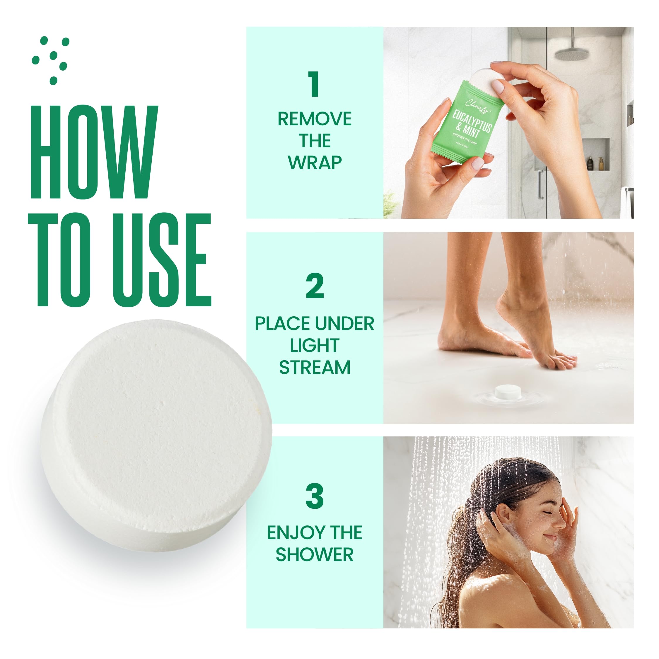 CLEVERFY eucalyptus shower steamers USA-made label emphasizes quality and origin