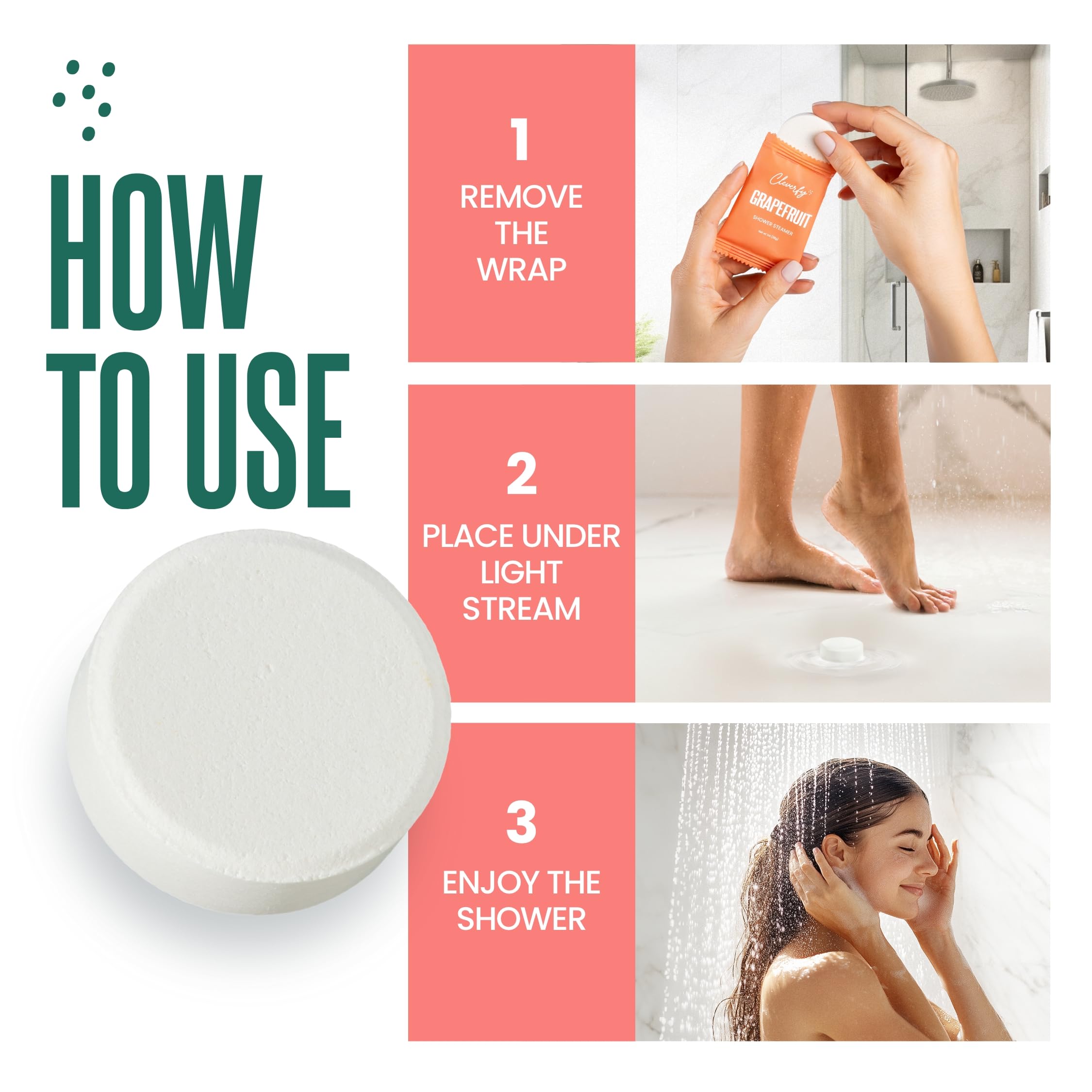 Cleverfy Shower Steamer Lemongrass & Coconut: tropical scent to rejuvenate showers.