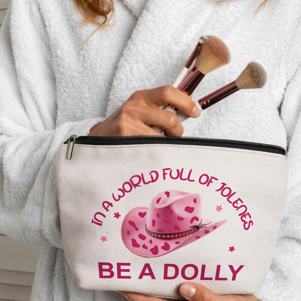 CLHHM Pink Western Hat Makeup Bag with toiletries inside for travel