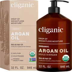 Cliganic Argan Oil bulk 32oz pump bottle for daily hair and skin hydration