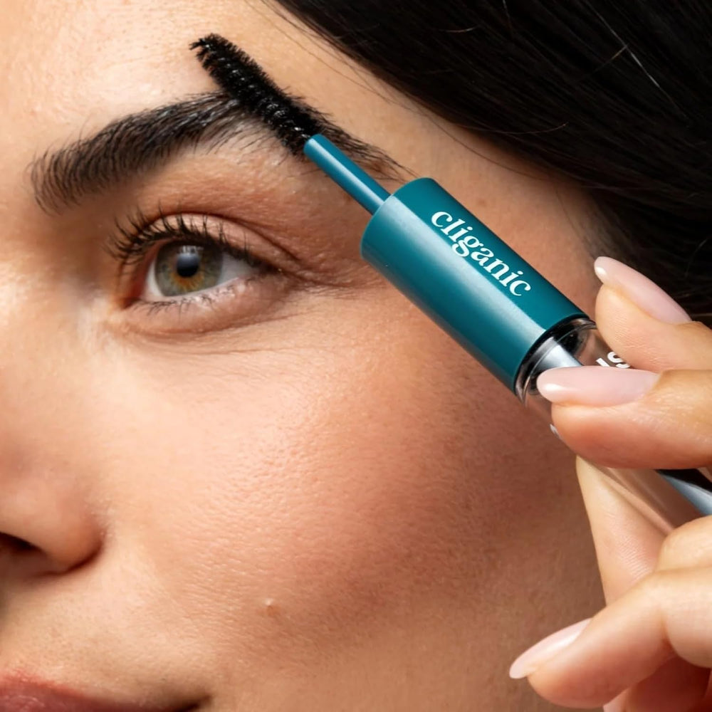 Cliganic Castor Oil used on skin and hair shows nourishing possibilities for brows and lashes.
