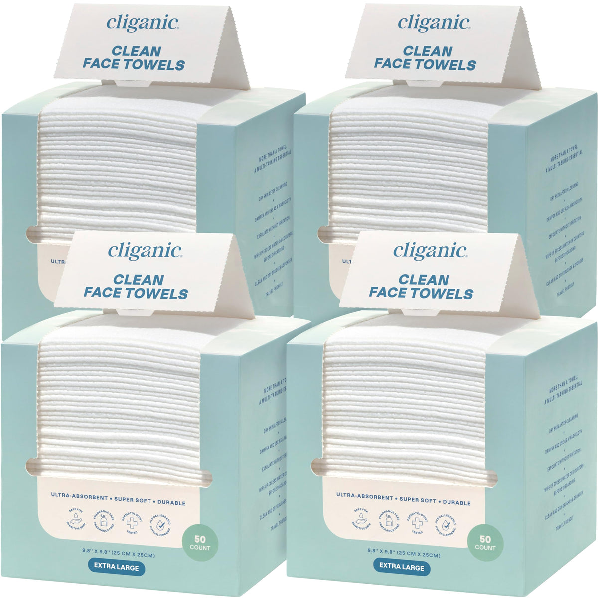 Cliganic Clean Face Towels XL bulk box for hygienic makeup removal and daily use