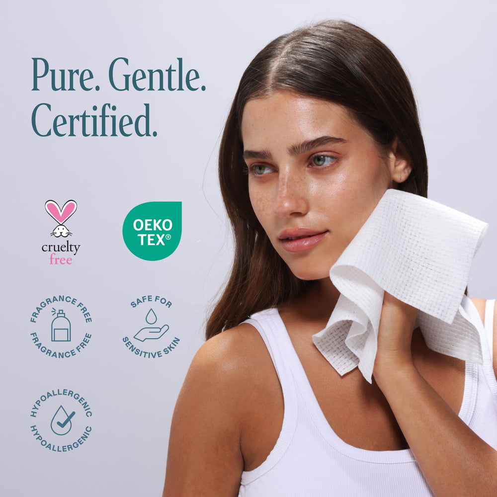 Cliganic Clean Face Towels XL hypoallergenic label highlights safe use for sensitive skin.