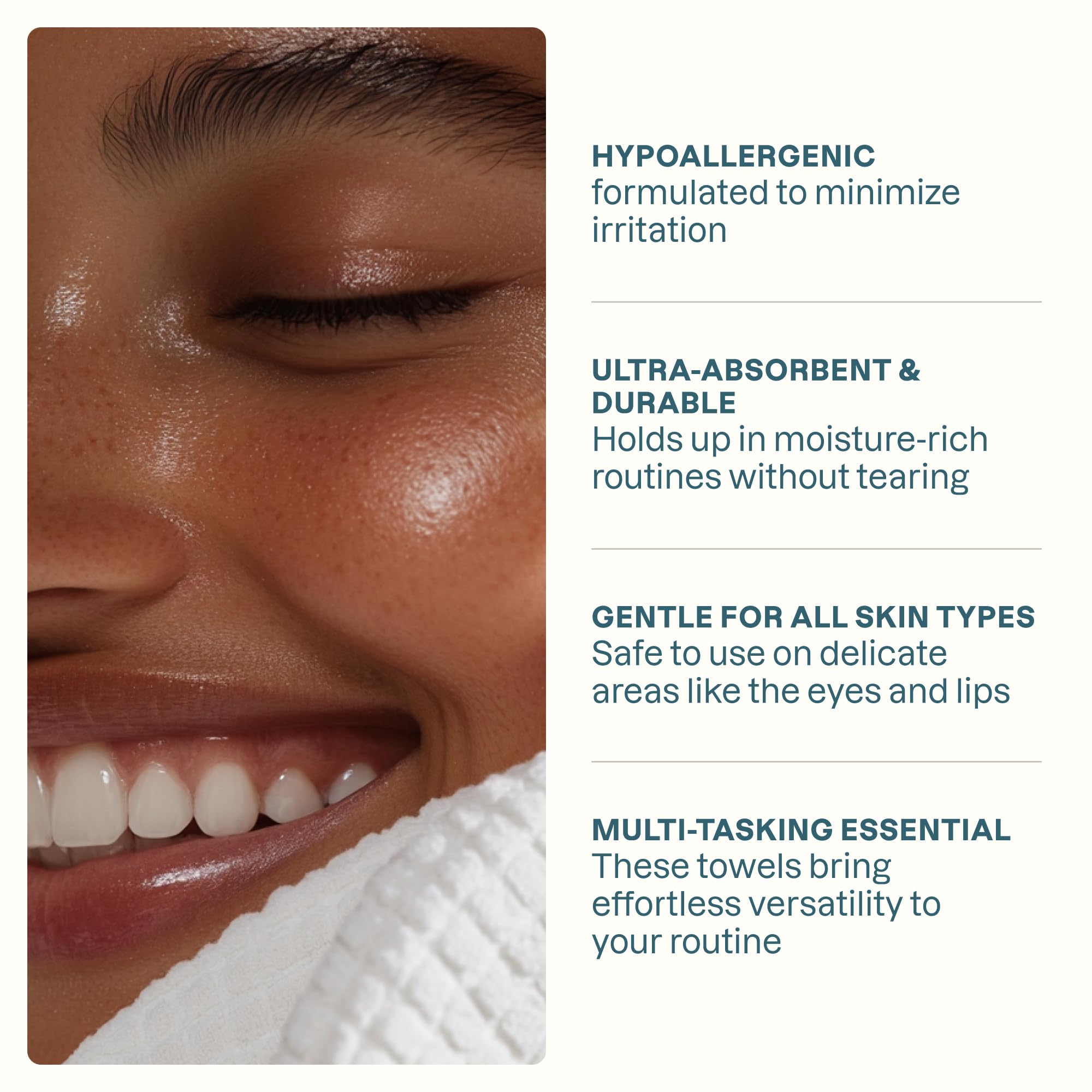 Cliganic Clean Face Towels XL in-use image demonstrates gentle skin-touch for makeup removal.