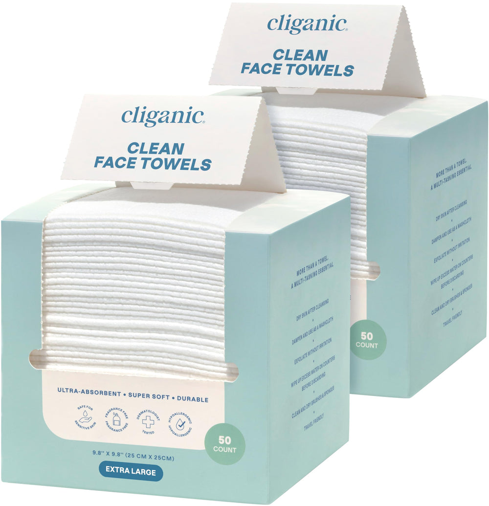 Cliganic Clean Face Towels XL packaging image shows a hygienic disposable option for daily routines.