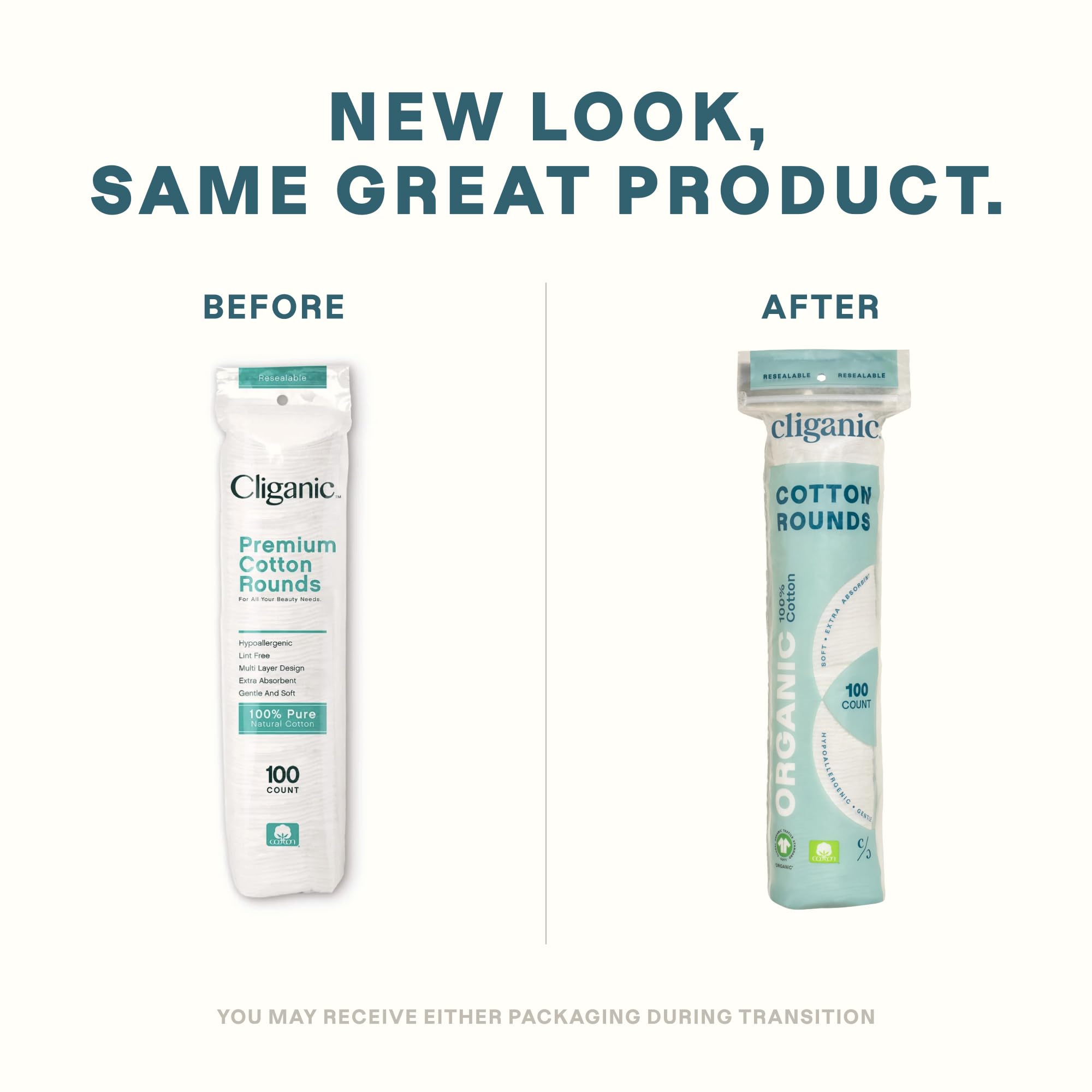 Cliganic Organic Cotton Rounds closeup texture shows soft, lint-free quality for gentle cleansing.