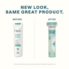 Cliganic Organic Cotton Rounds closeup texture shows soft, lint-free quality for gentle cleansing.
