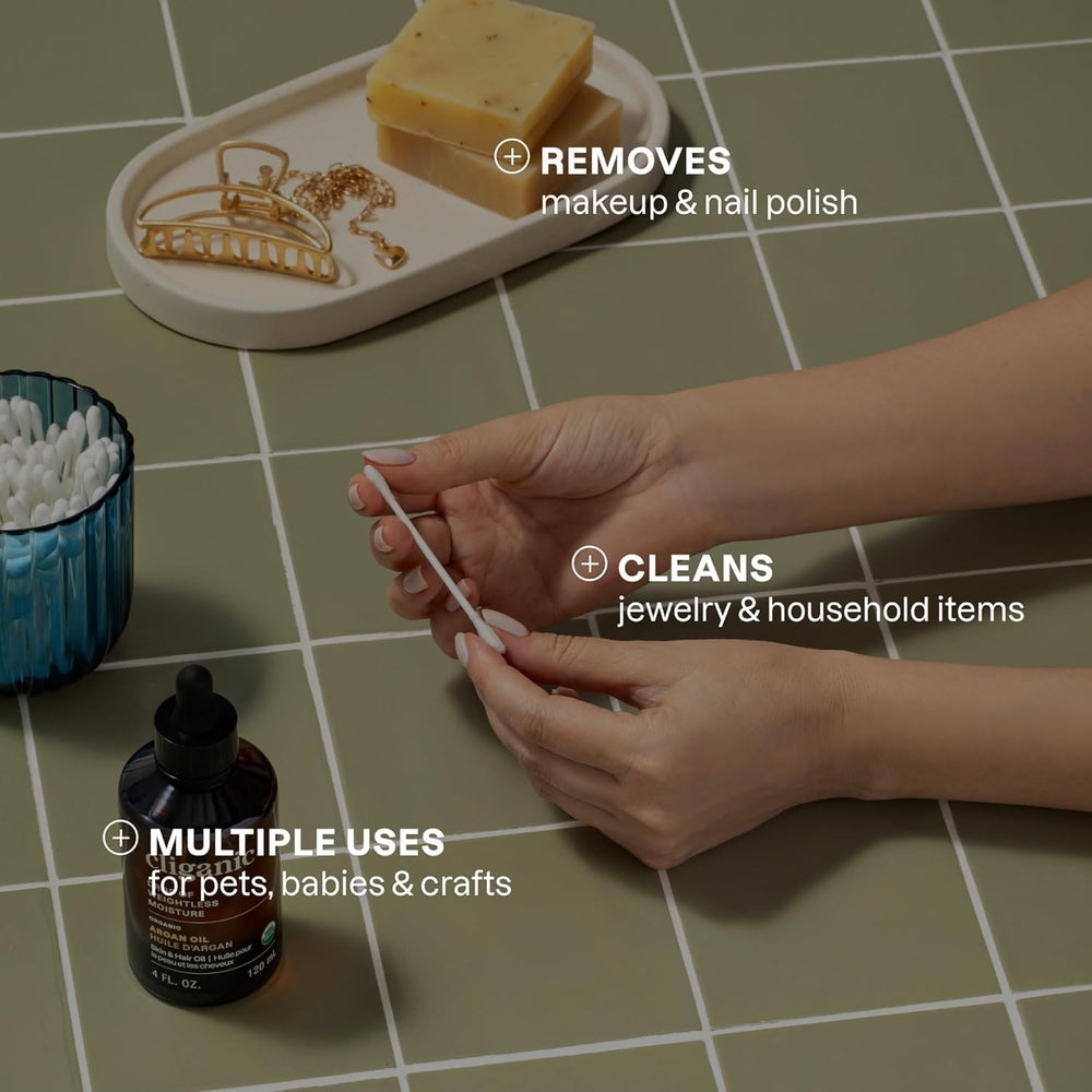 Cliganic cotton swabs in beauty use, precise makeup application and removal.