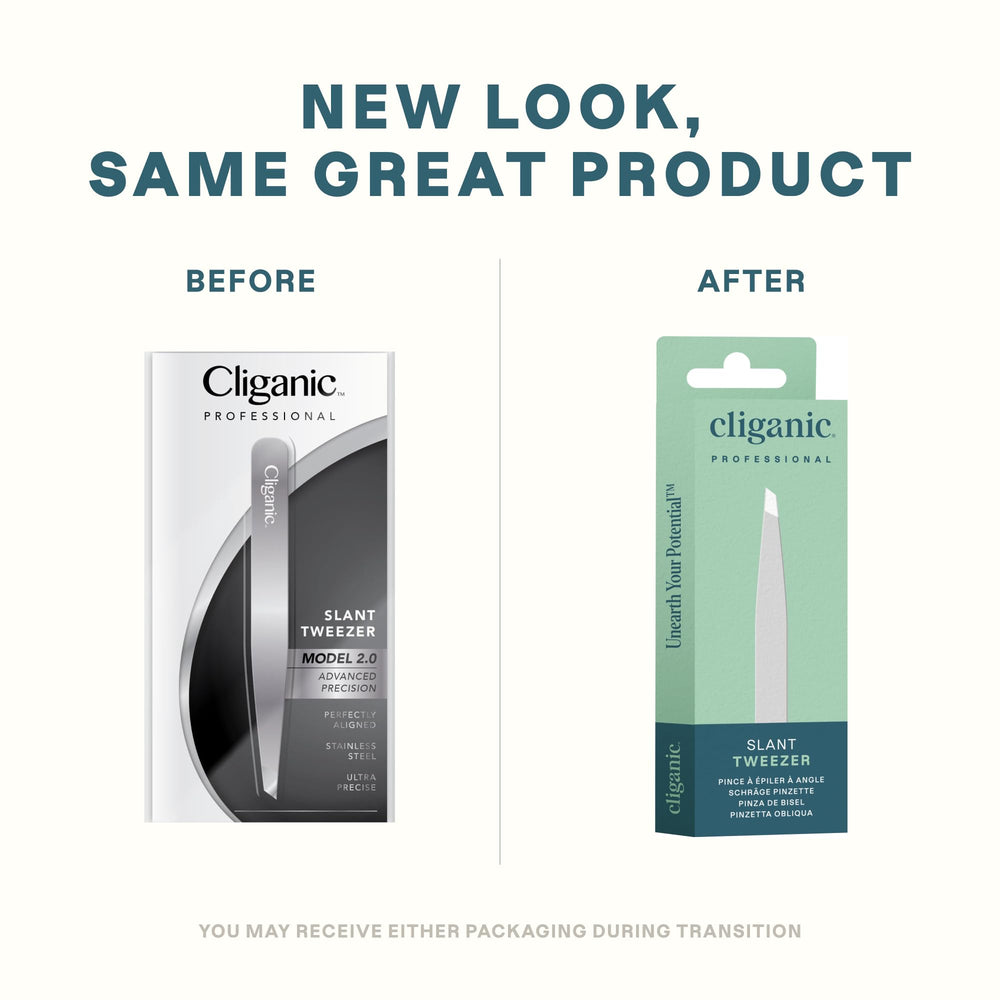 Cliganic eyebrow tweezers slant tip silver grip highlights comfortable non-slip handle for easy plucking