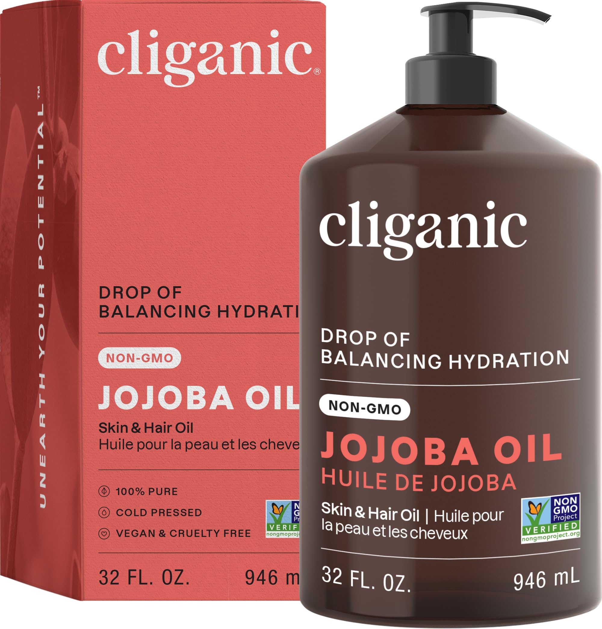 Cliganic Jojoba Oil bulk pump 32oz provides easy, mess-free dispensing for DIY beauty routines.