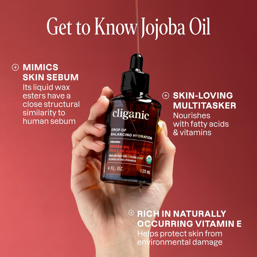 Cliganic Organic Jojoba Oil for face, hair, skin, nails offers versatile moisturizing.