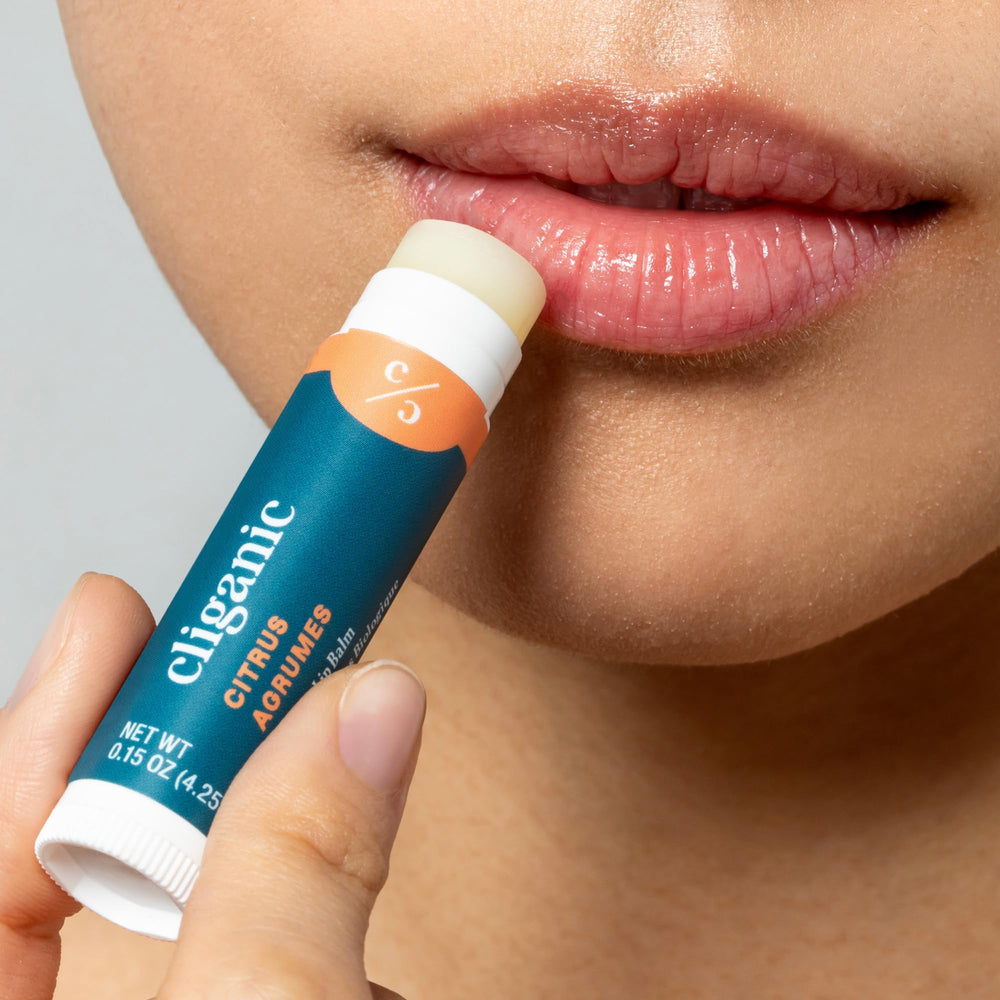 Cliganic Organic Lip Balm Mint Burst flavor closeup suggests cooling feel and refreshing flavor