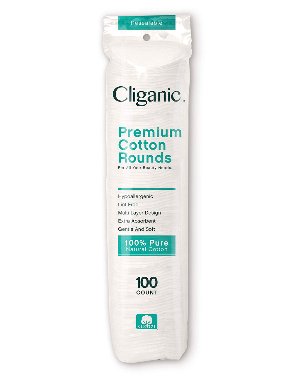 Cliganic cotton rounds with packaging emphasis—bulk convenience for households and salons.