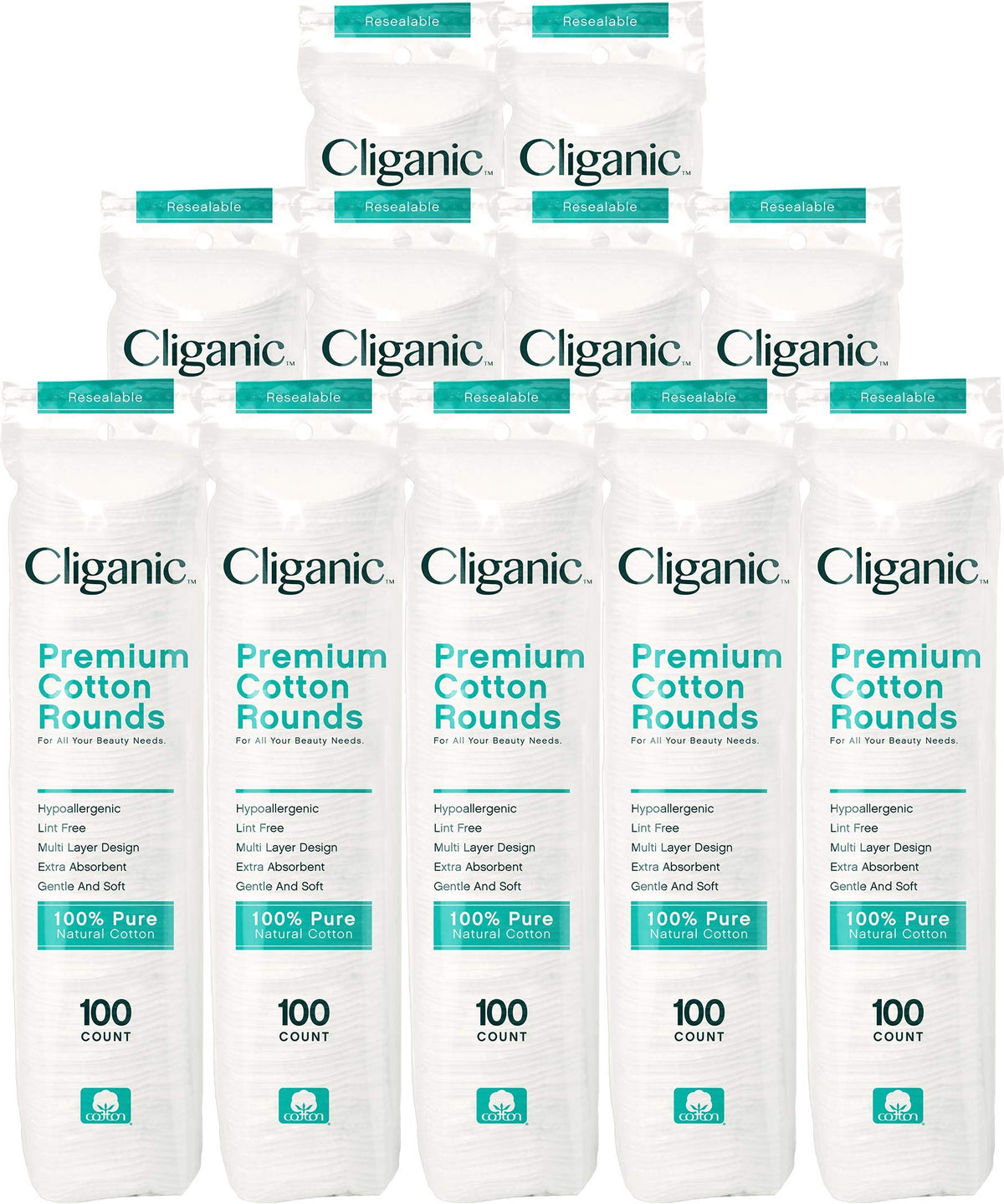 Cliganic Premium Cotton Rounds closeup—soft, lint-free surface ideal for gentle makeup removal.