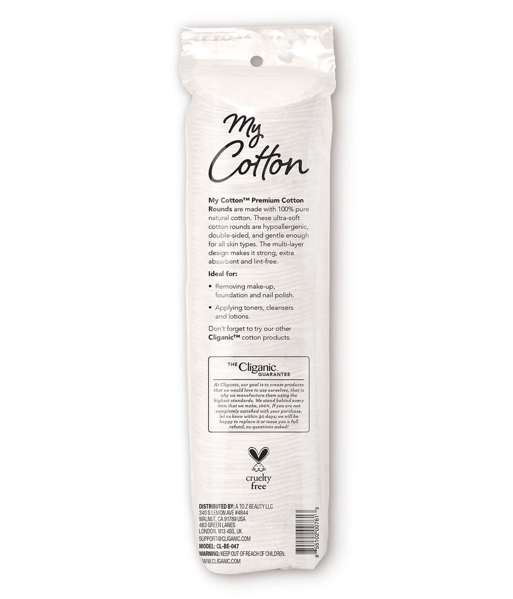 Cliganic premium rounds gentle, hypoallergenic pads suitable for sensitive skin daily care.
