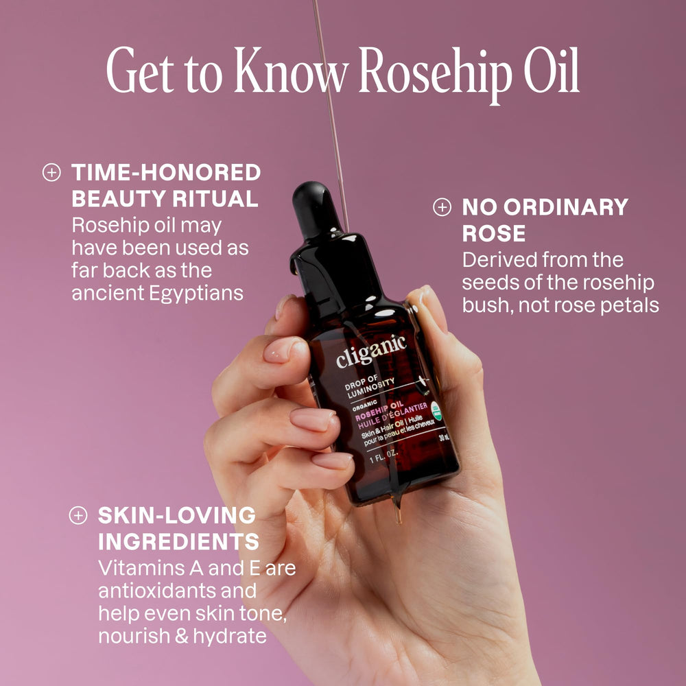 Cliganic Rosehip Oil used on nails and cuticles for conditioning.