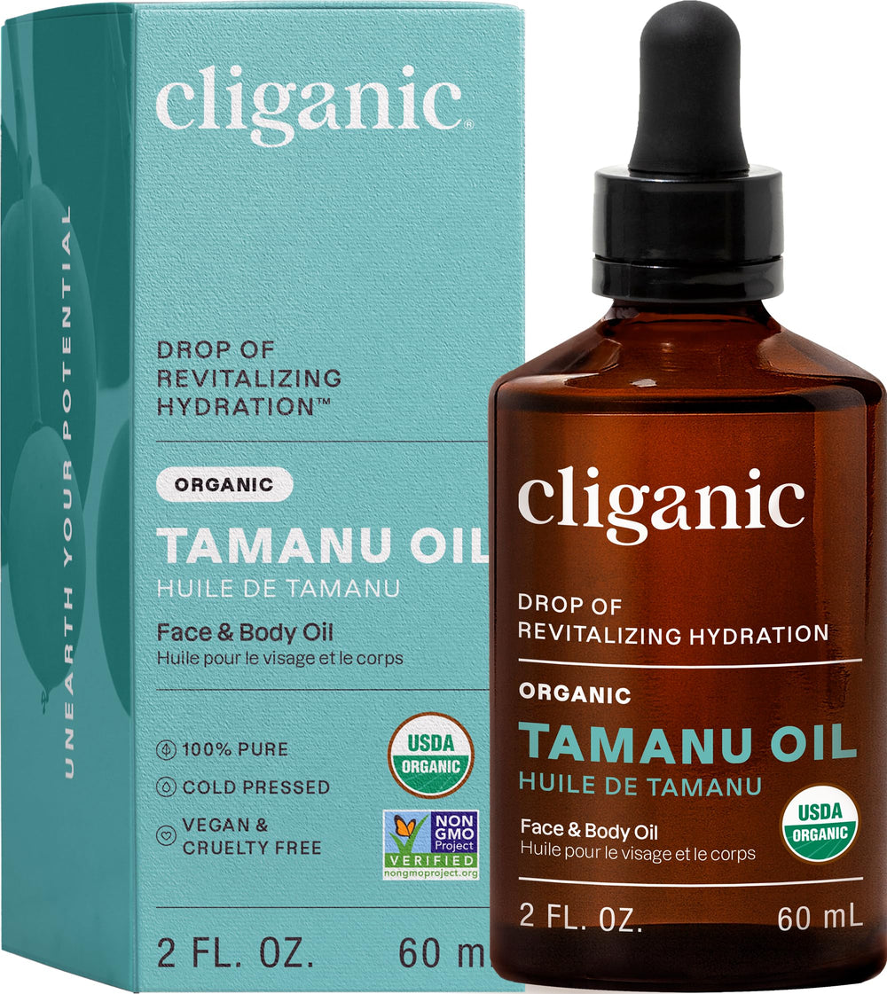 Cliganic Tamanu Aceite: botella organico prensado en frio para rostro suave y nutrido.