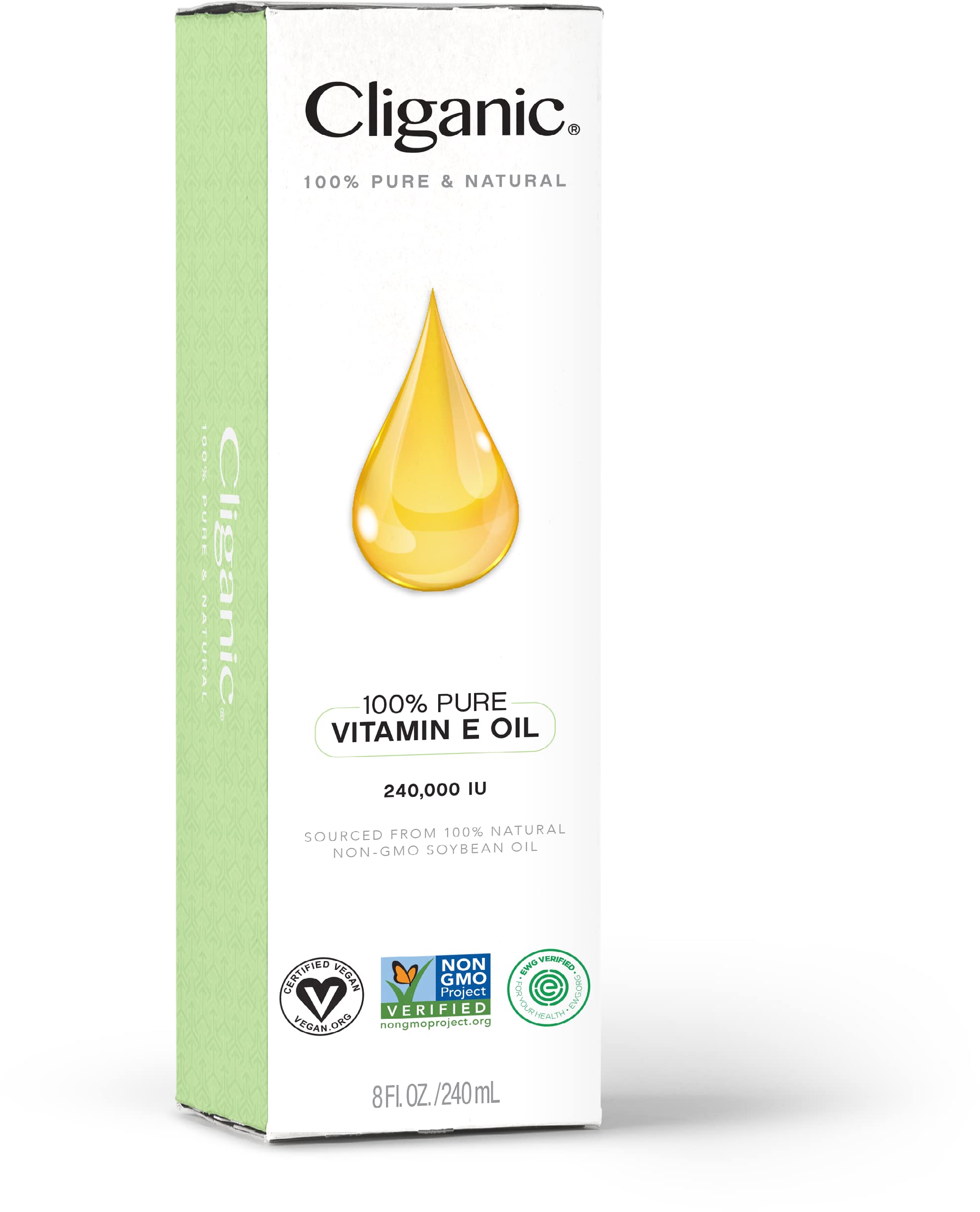 Cliganic vitamin E oil face application shows soothing glow.